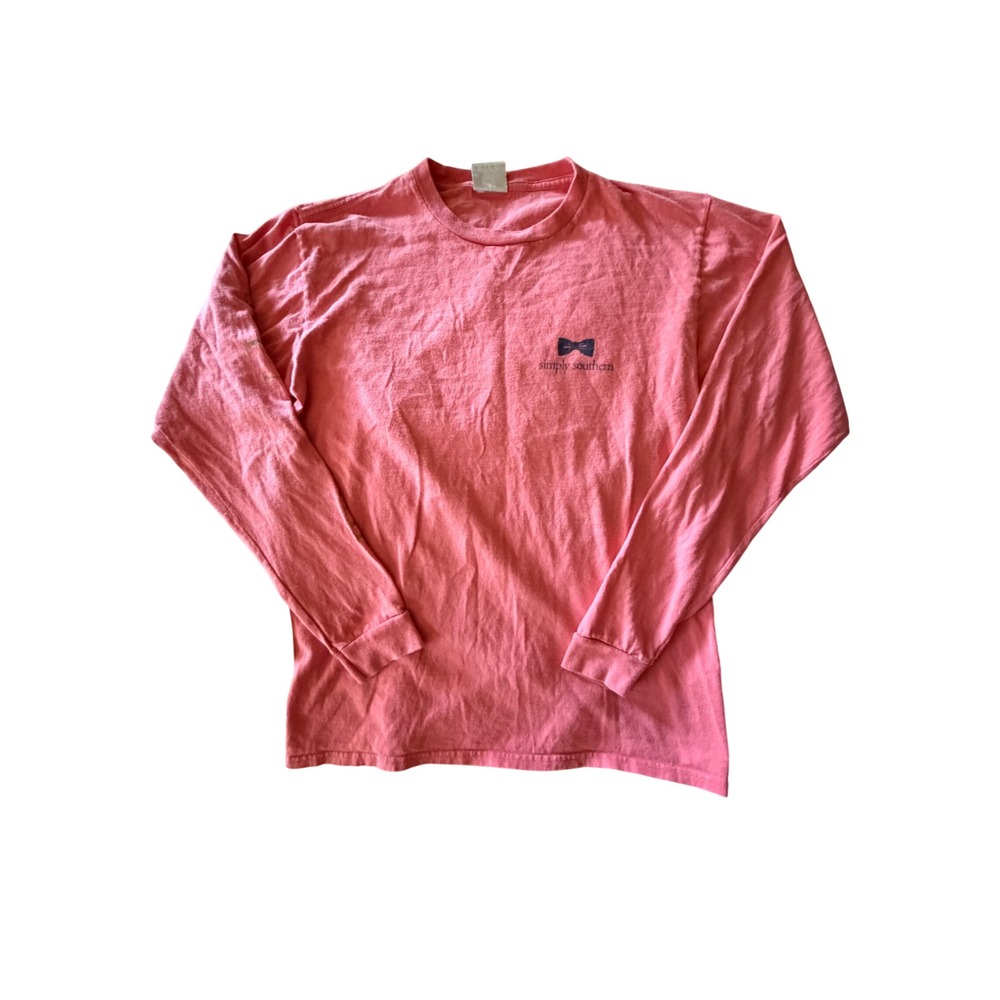 Simply Southern Long Sleeve Graphic Tee Coral Pink Love 1 Corinthians 16:14 S/M